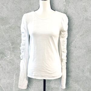 We The Free From Free People Natasha Ruched Ruffle Long Sleeve Tee ~ White Small